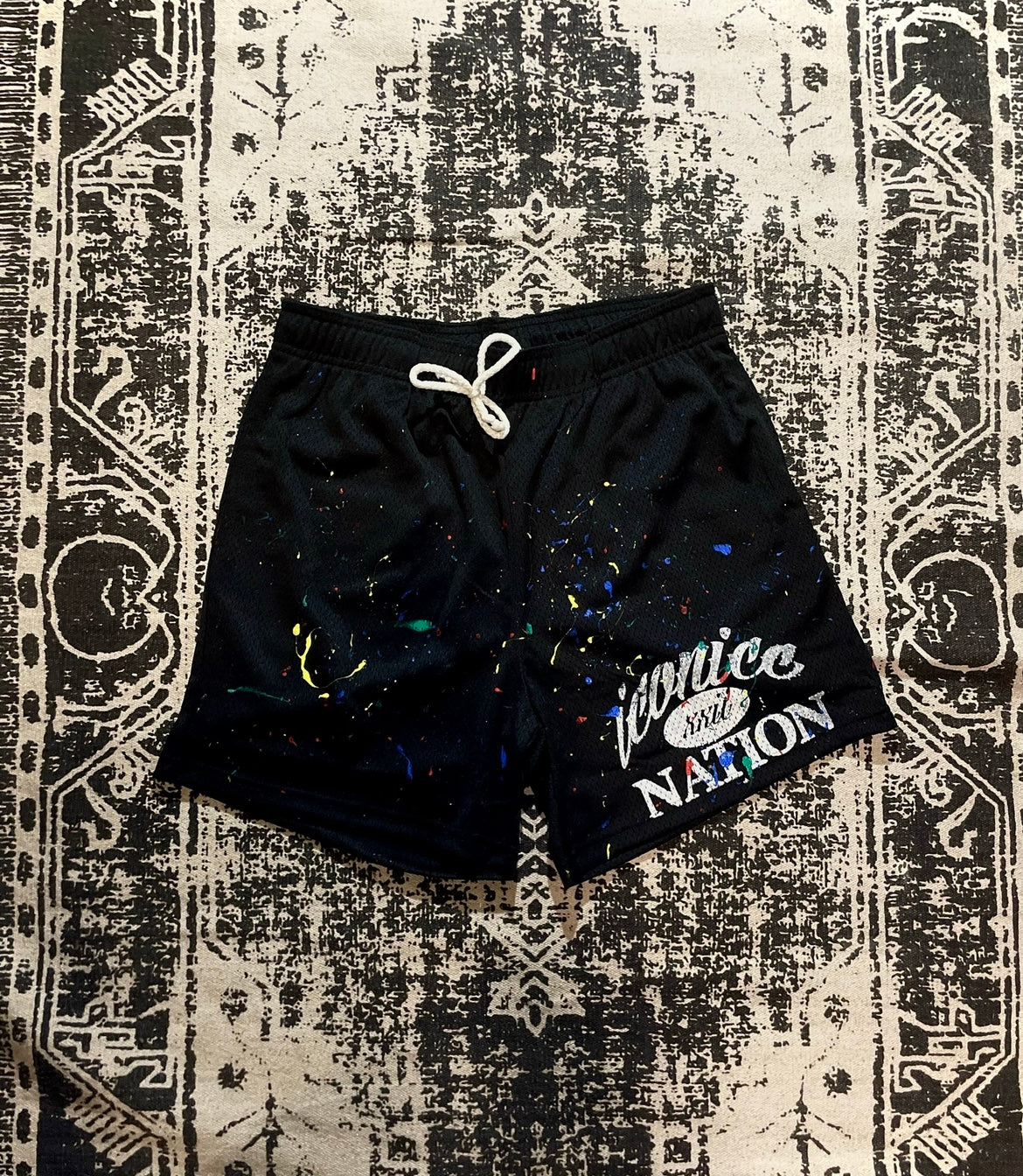 "Iconicc Nation" Paint Splatter Shorts