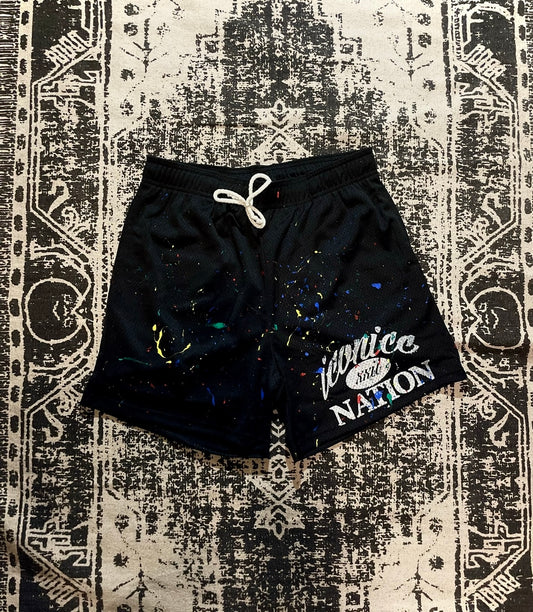 "Iconicc Nation" Paint Splatter Shorts